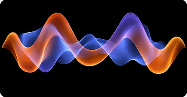 Abstract wave graphic in orange and blue tones, representing the qualities of communication.